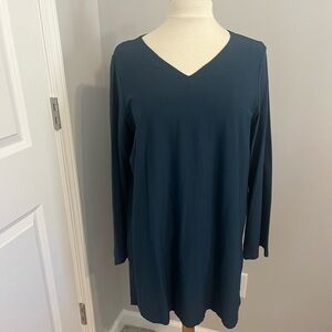 Eileen Fisher Deep Teal Blue/Green V-Neck Top/Tunic Sz M